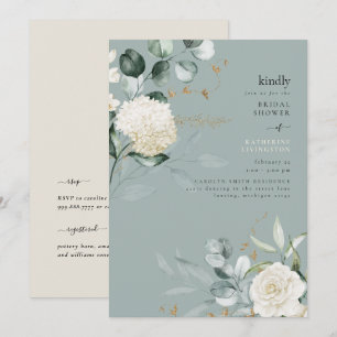 Invitación Elegancia verde azulada Hidrangeas Blancas Ducha B