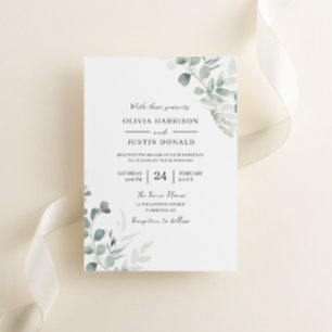Invitación Elegancia verde: Boda moderno de hojas de color de