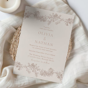 Invitación Elegancia Vintage: Boda Floral de Tonos Neutros
