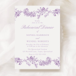 Invitación Elegancia vintage: cena de ensayo con flores morad