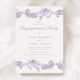 Invitación Elegancia vintage: Partido Compromiso Floral Púrpu