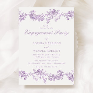 Invitación Elegancia vintage: Partido Compromiso Floral Púrpu
