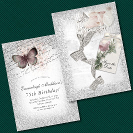 Invitación Elegancia Vintage Plata Cumpleaños Ahorra la Fecha