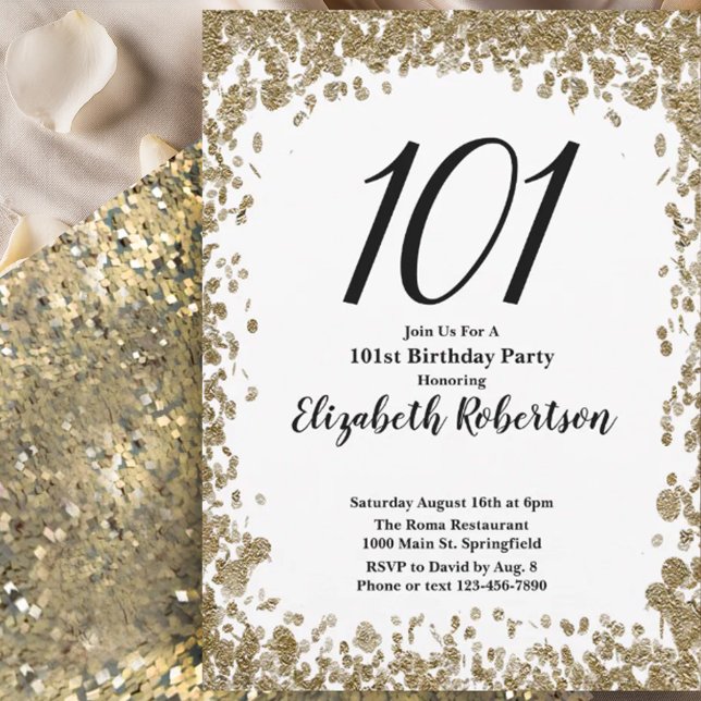 Invitación Elegant 101st Birthday Invitation For Her in Gold (Subido por el creador)