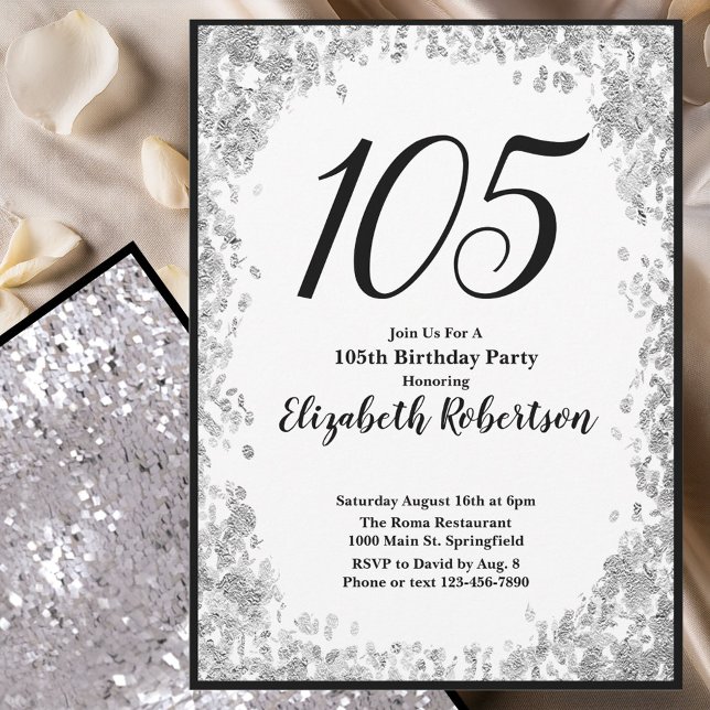 Invitación Elegant 105th Birthday Invitation Silver and Black (Subido por el creador)
