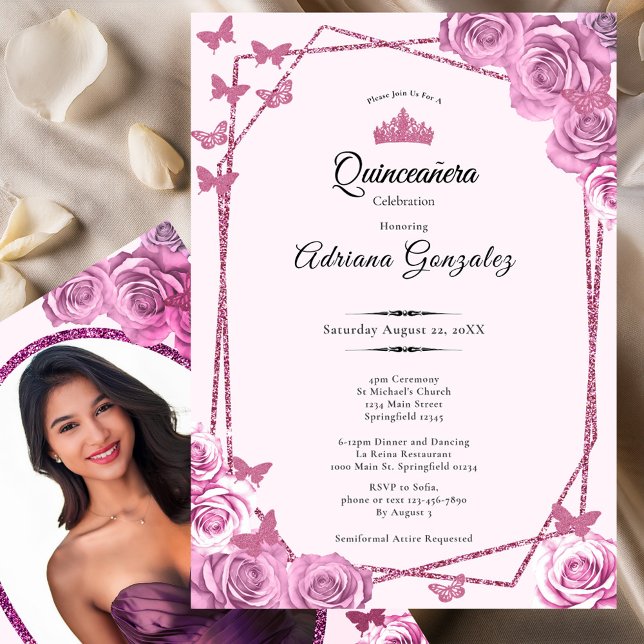 Invitación Elegant 15th birthday pink Quinceanera (Subido por el creador)