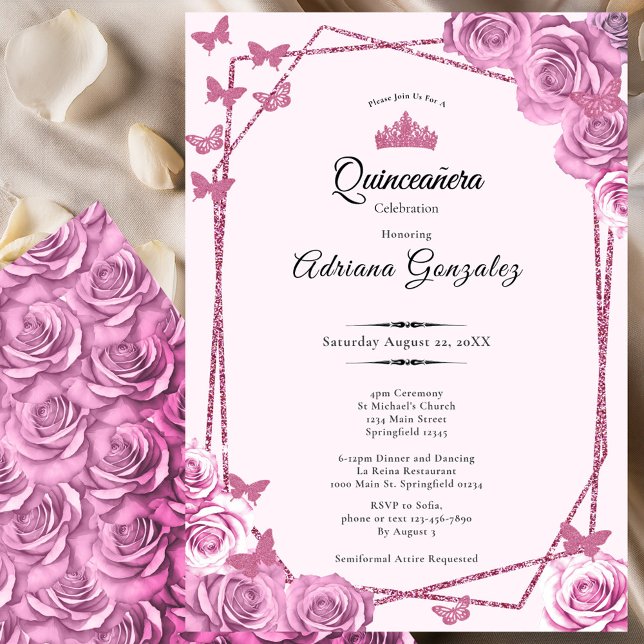 Invitación Elegant 15th birthday pink roses Quinceanera (Subido por el creador)