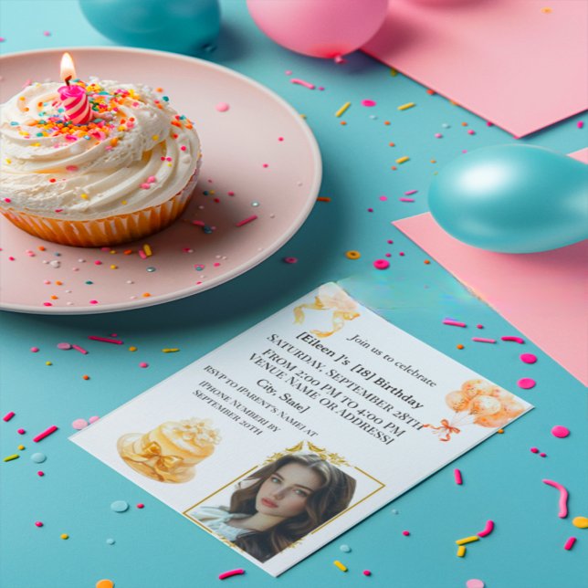 Invitación Elegant 18th Birthday Photo Party Invitation | Gol (Subido por el creador)