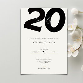 Invitación Elegant 20th Birthday Invitation - Minimal Style