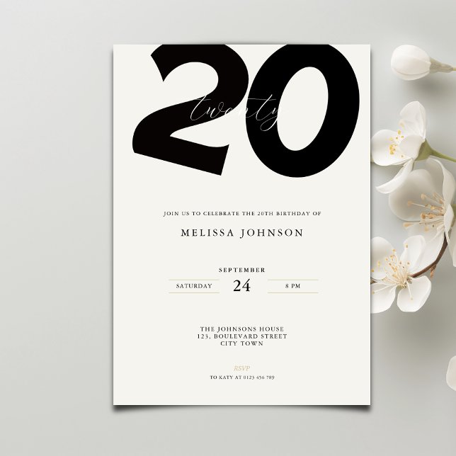 Invitación Elegant 20th Birthday Invitation - Minimal Style (Subido por el creador)