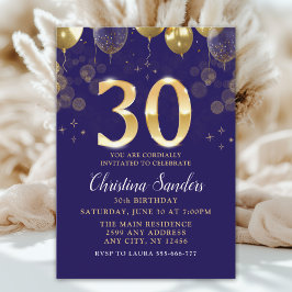 Invitación Elegant 30th Birthday Invitation with Gold Ballons