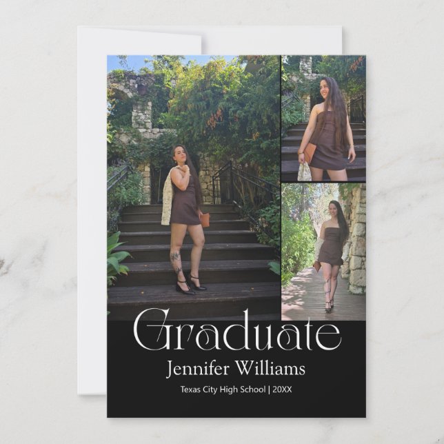 Invitación elegant 3 photo graduation 2026 announcement card  (Anverso)