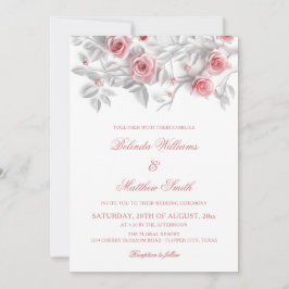 Invitación Elegant 3D Roses White Floral Wedding