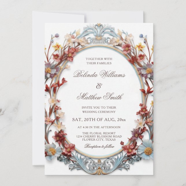 Invitación  Elegant 3D Victorian Floral Frame (Anverso)