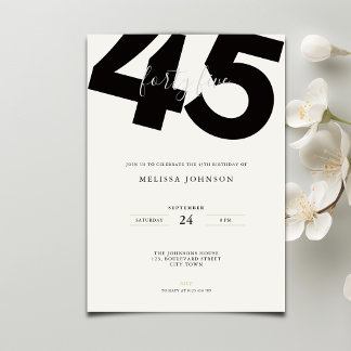 Invitación Elegant 45th Birthday Invitation - Minimal Style