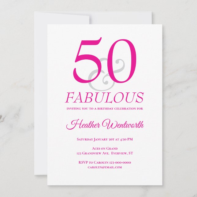 Invitación Elegant 50 and Fabulous 50th Birthday Pink (Anverso)