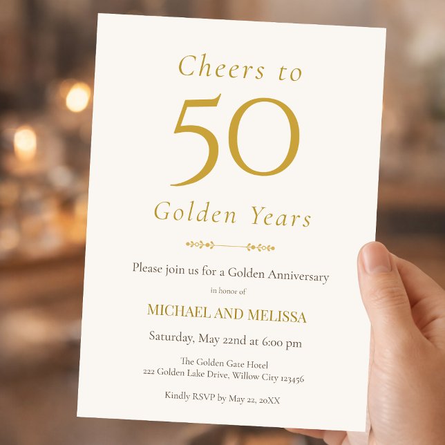 Invitación Elegant 50th Anniversary Gold Minimal Classic (Classic 50 golden years invitation with timeless minimal style)