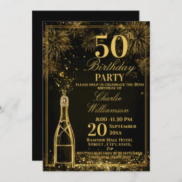 Invitación Elegant 50th Birthday Gold Bottle Fizz
