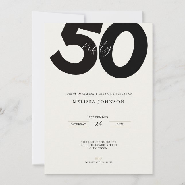 Invitación Elegant 50th Birthday Invitation - Minimal Style (Anverso)