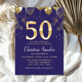Invitación Elegant 50th Birthday Invitation with Gold Ballons