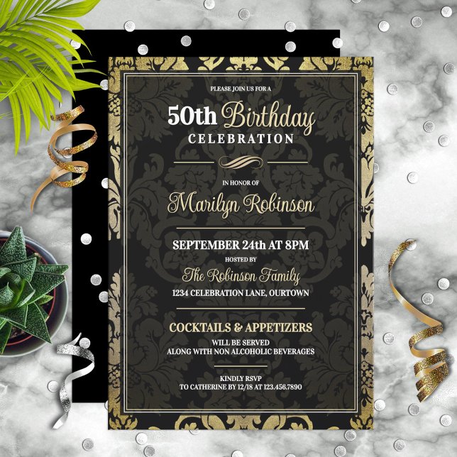 Invitación Elegant 50th Birthday Party Celebration (Subido por el creador)