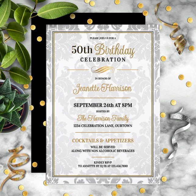 Invitación Elegant 50th Birthday Party Celebration (Subido por el creador)