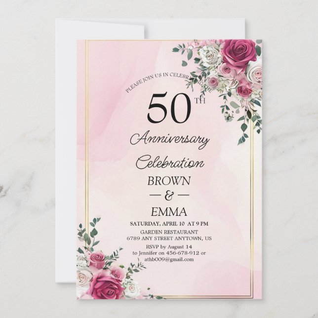 Invitación Elegant 50th Wedding Anniversary Floral Celebratio (Anverso)