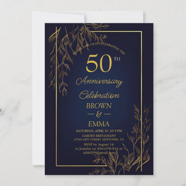 Invitación Elegant 50th Wedding Anniversary Floral Celebratio (Anverso)