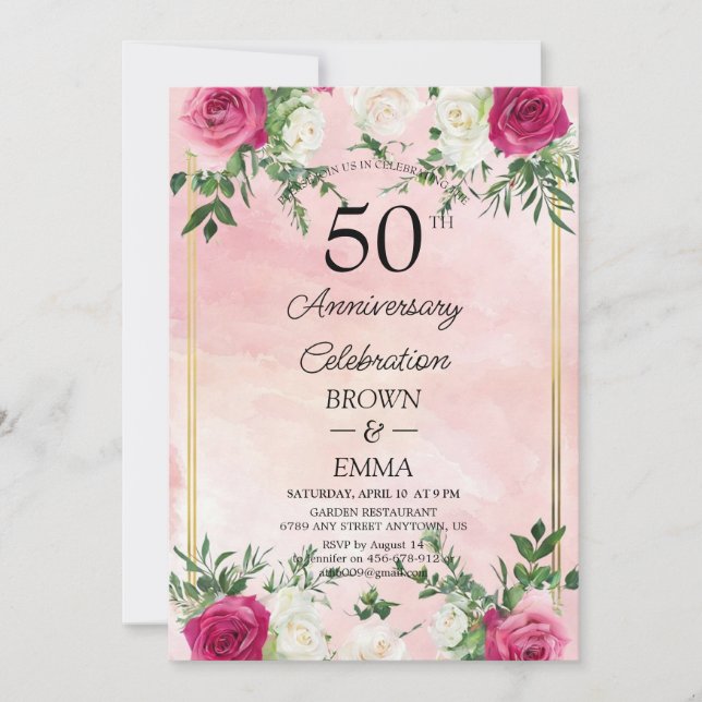 Invitación Elegant 50th Wedding Anniversary Floral Celebratio (Anverso)