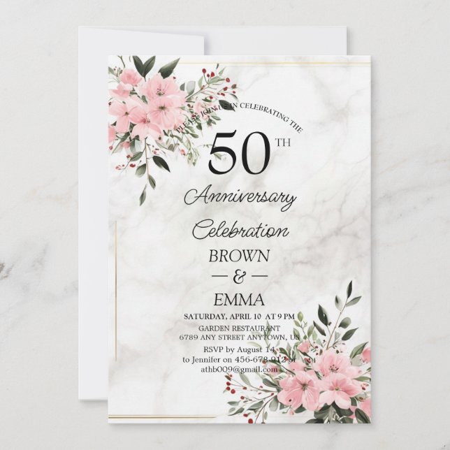 Invitación Elegant 50th Wedding Anniversary Floral Celebratio (Anverso)