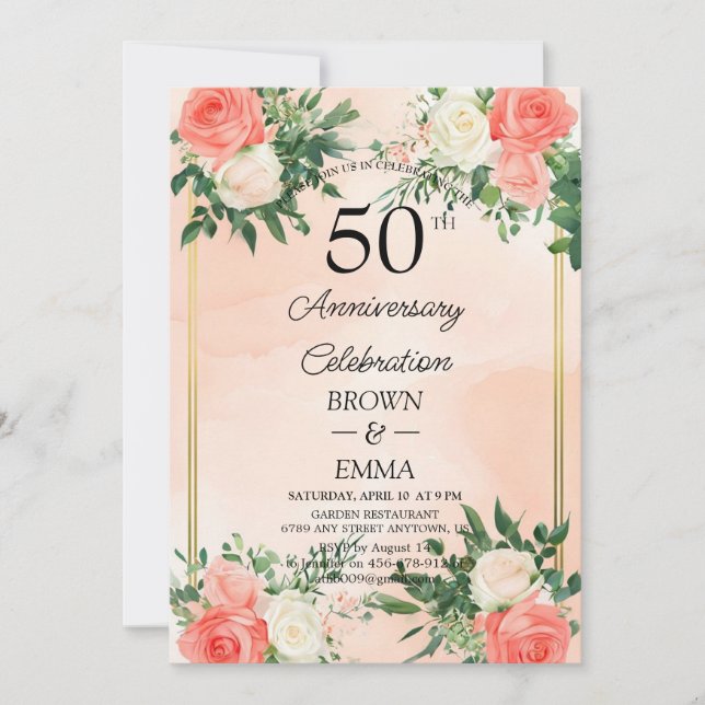 Invitación Elegant 50th Wedding Anniversary Floral Celebratio (Anverso)