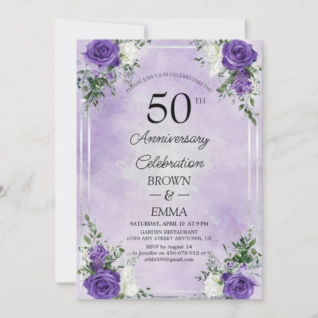 Invitación Elegant 50th Wedding Anniversary Floral Celebratio (Anverso)