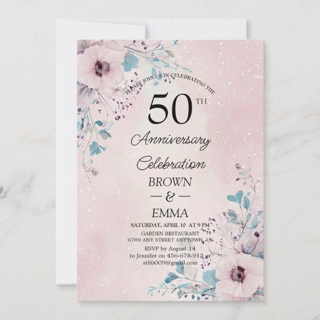 Invitación Elegant 50th Wedding Anniversary Floral Celebratio (Anverso)