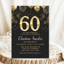 Invitación Elegant 60th Birthday Invitation with Gold Ballons