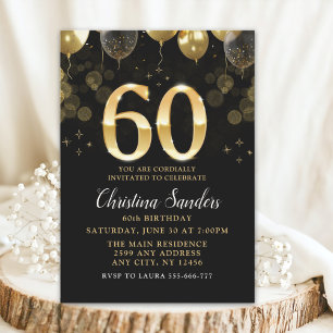 Invitación Elegant 60th Birthday Invitation with Gold Ballons
