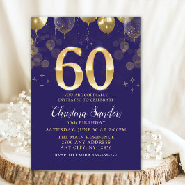 Invitación Elegant 60th Birthday Invitation with Gold Ballons