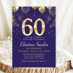 Invitación Elegant 60th Birthday Invitation with Gold Ballons