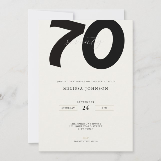 Invitación Elegant 70th Birthday Invitation - Minimal Style (Anverso)