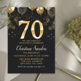 Invitación Elegant 70th Birthday Invitation with Gold Ballons