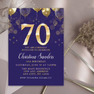 Invitación Elegant 70th Birthday Invitation with Gold Ballons
