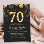 Invitación Elegant 70th Birthday Invitation with Gold Ballons<br><div class="desc">Celebrate 70 years in style with this elegant invitation featuring golden balloons,  glittering accents,  and bold gold numbers. Perfect for a sophisticated birthday celebration!"</div>