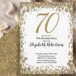 Invitación Elegant 70th Birthday Invitation With Gold Sequins