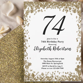 Invitación Elegant 74th Birthday Invitation With Gold Sequins