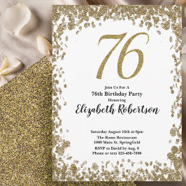 Invitación Elegant 76th Birthday Invitation With Gold Sequins