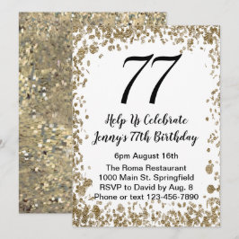 Invitación Elegant 77th Birthday Invitation in black and gold