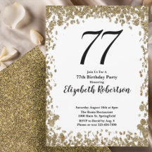 Elegant 77th Birthday Invitation With Gold Sequins