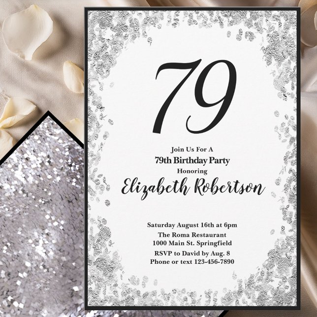 Invitación Elegant 79th Birthday Invitation For Her in Silver (Subido por el creador)