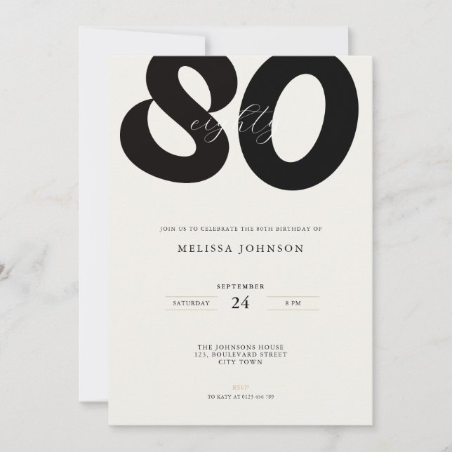 Invitación Elegant 80th Birthday Invitation - Minimal Style (Anverso)