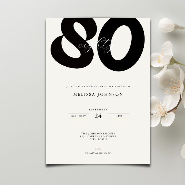 Invitación Elegant 80th Birthday Invitation - Minimal Style (Subido por el creador)