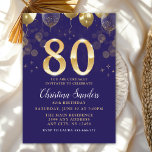 Invitación Elegant 80th Birthday Invitation with Gold Ballons<br><div class="desc">Celebrate 80 years in style with this elegant invitation featuring golden balloons,  glittering accents,  and bold gold numbers. Perfect for a sophisticated birthday celebration!"</div>